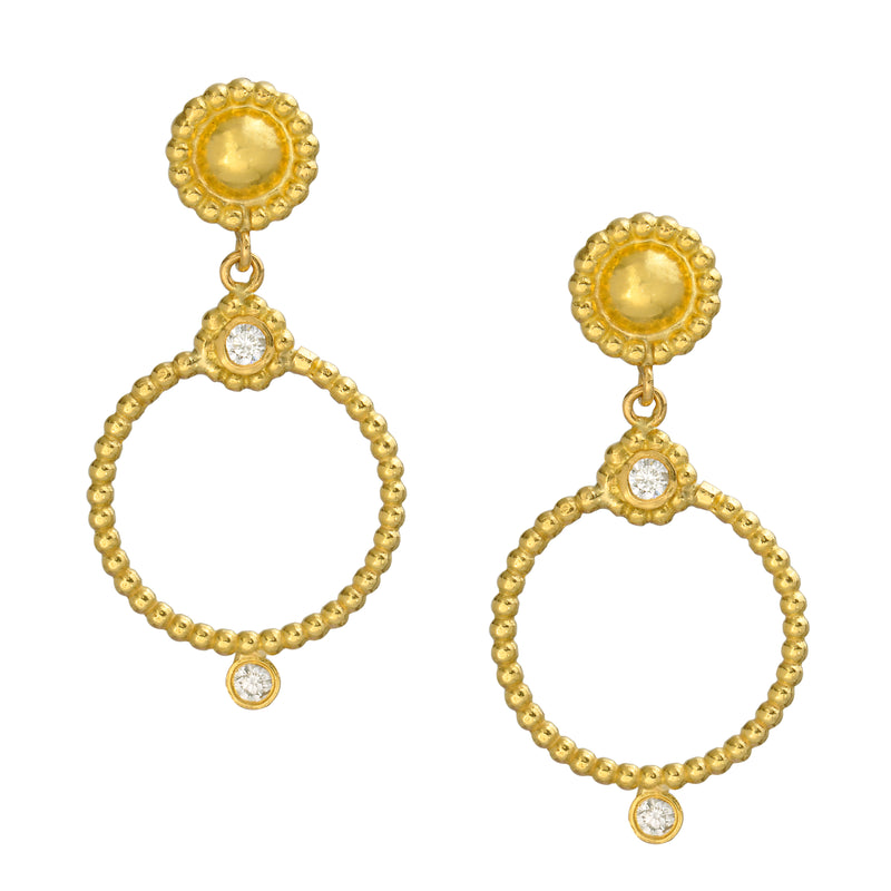 Old World style dangling earrings with granulation
