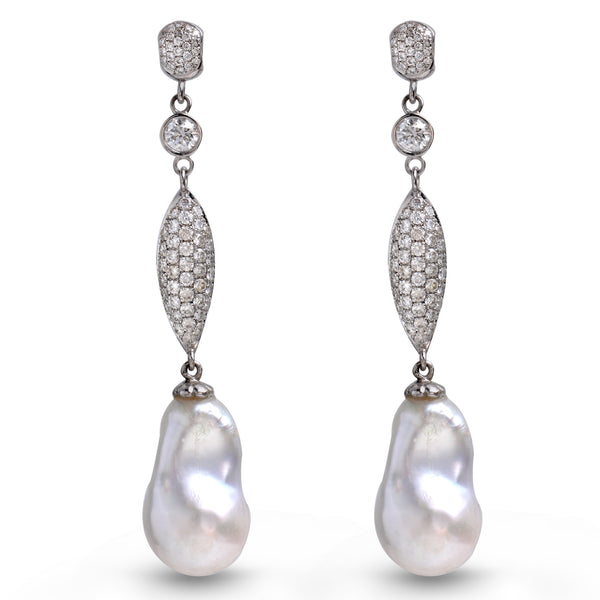 Marquise | Long dangling Pearl earrings