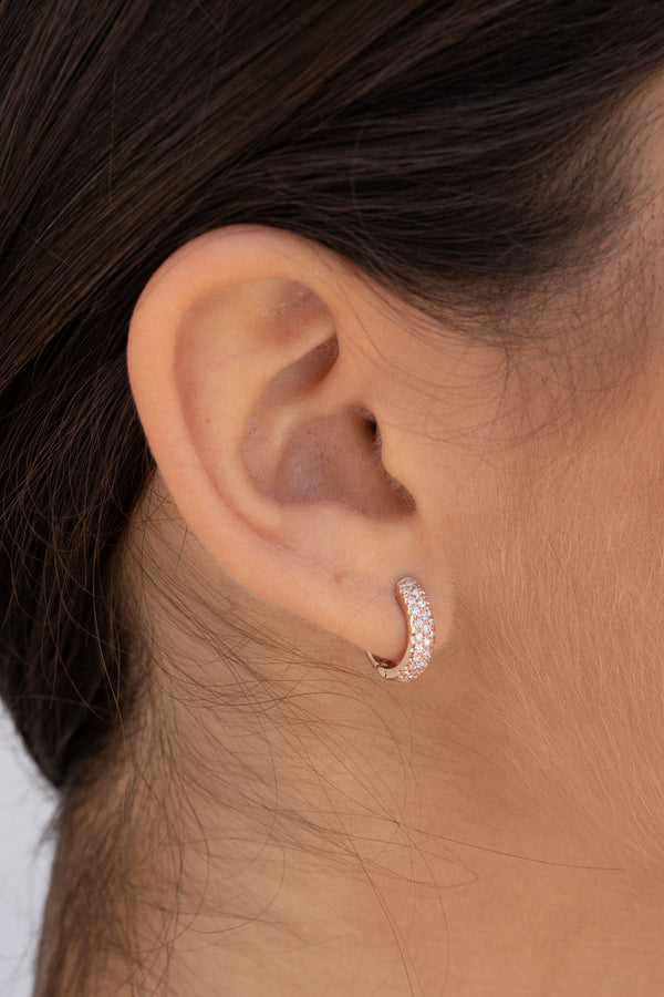Gentle hoop earrings with three rows diamond pave