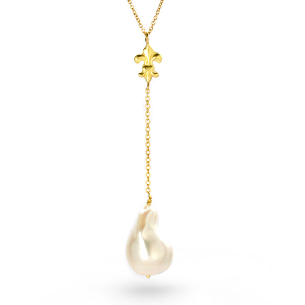 Pearls | Fleur De Lys necklace with a pearl drop.