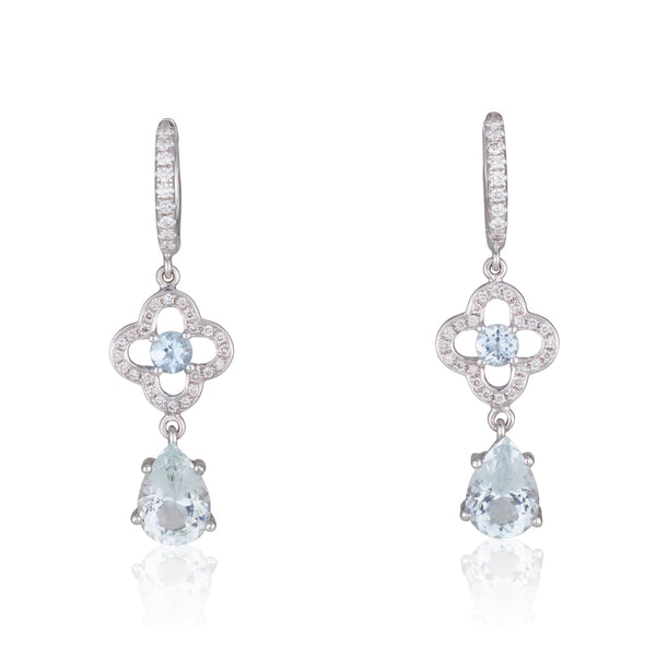 Romantic drop earrings with diamonds and Aquamarine