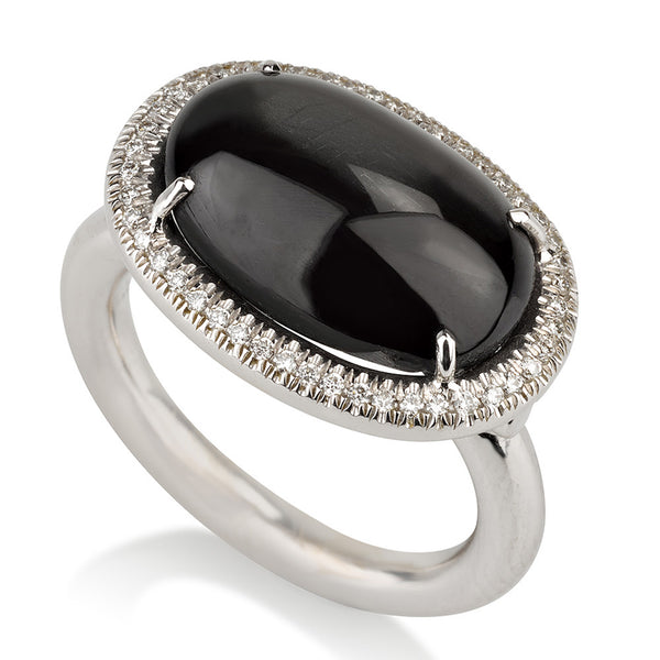 Salt & Pepper oval solitaire onyx and diamond ring