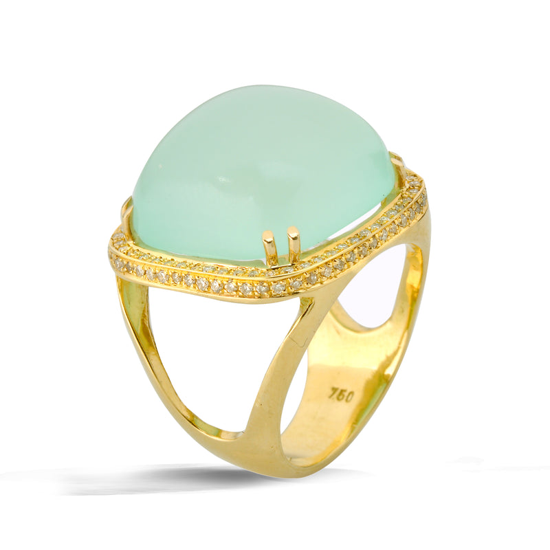 chalcedony cushion cut statement ring with diamonds halo