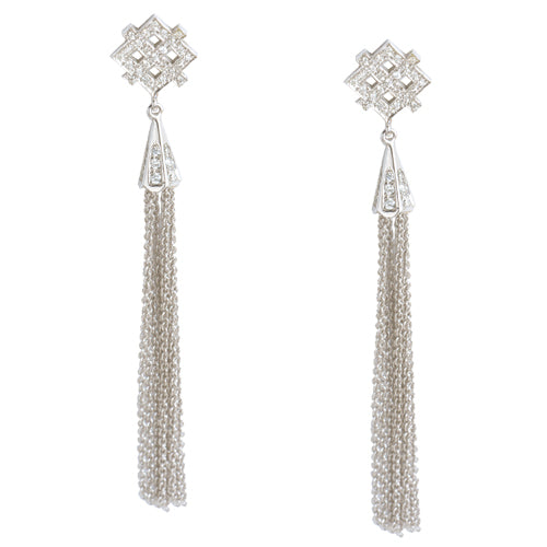 Scarlett | Diamond pave geometric decadent earrings with fringes