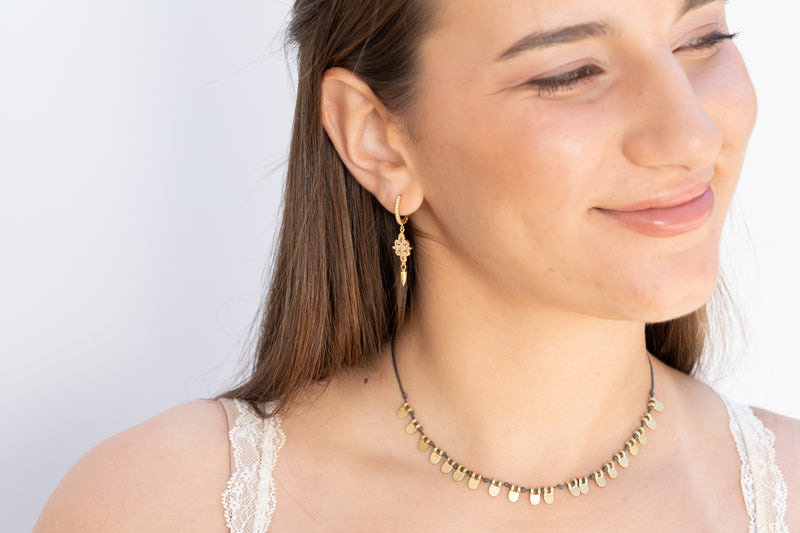 Decorative diamond pave  dangling earrings