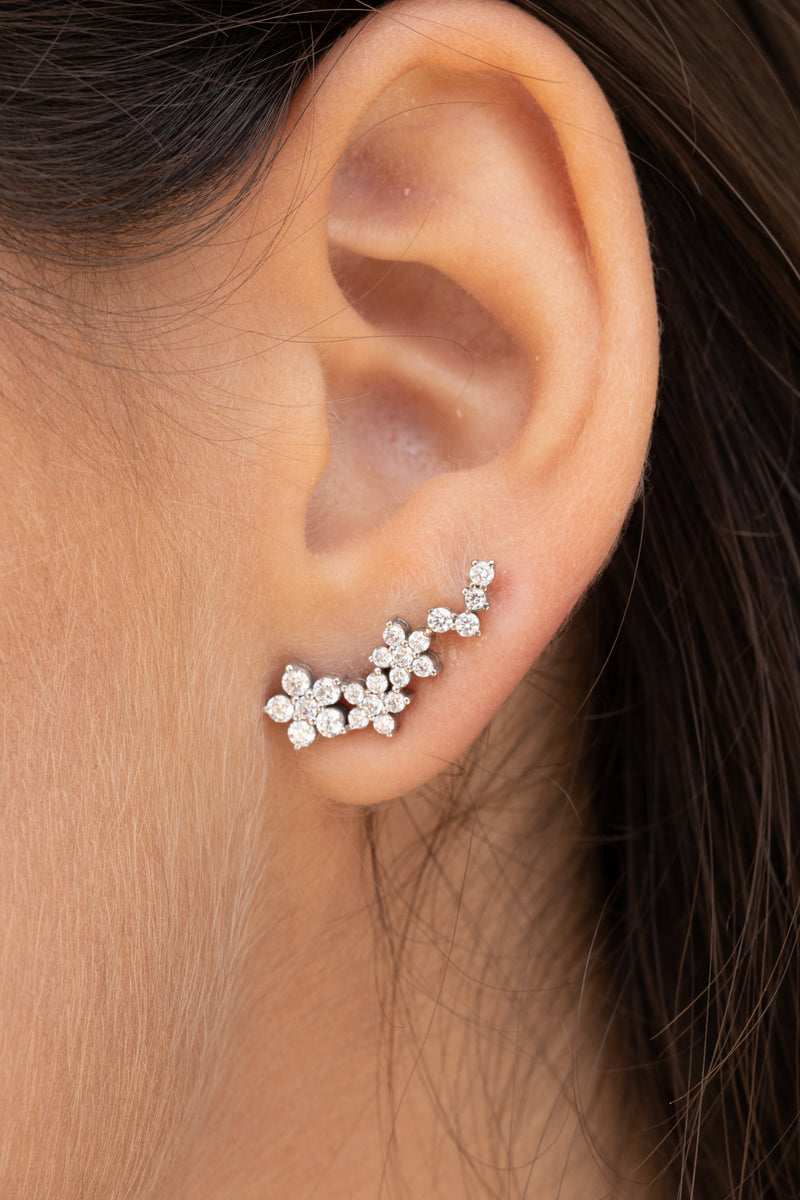 Flowers diamonds cluster ear climb