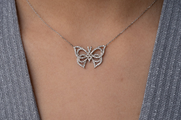 Butterfly Art Deco inspired necklace with diamond pave setting