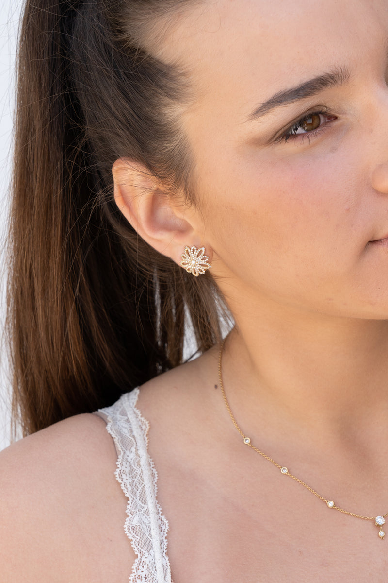 Fern | Decorative diamond pave stud earrings